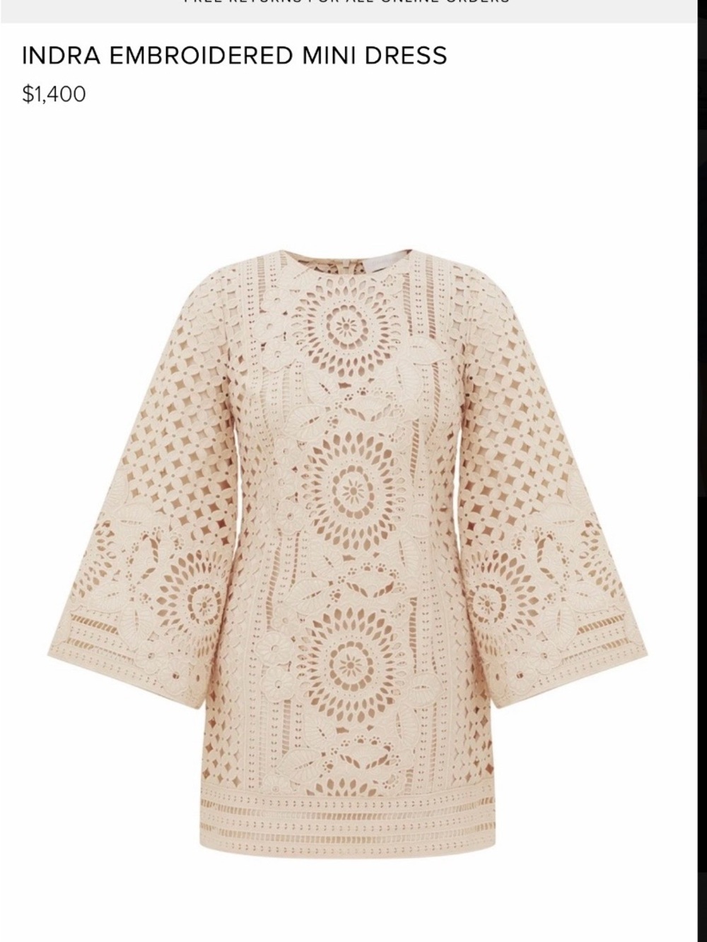 Zimmermann Indra Embroidered Mini Dress - Beige